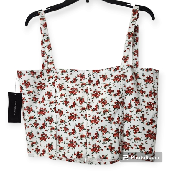 Danielle Bernstein White/Red Floral Crop Top size 10 - Picture 2 of 9